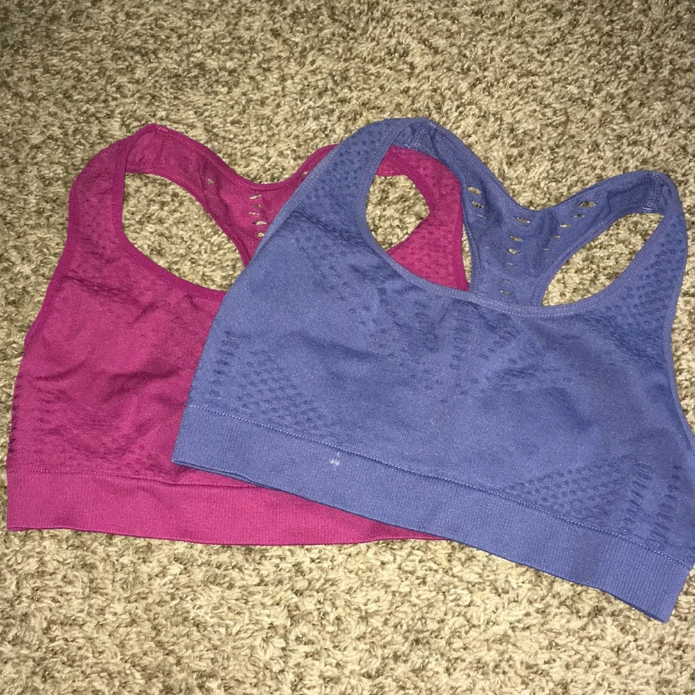 2 Purple and Pink justice sports bras sz 32 youth